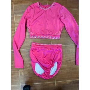 Dance Costume Small Adult Kelle Pink Jazz Acro Contemporary Lace Rhinestones